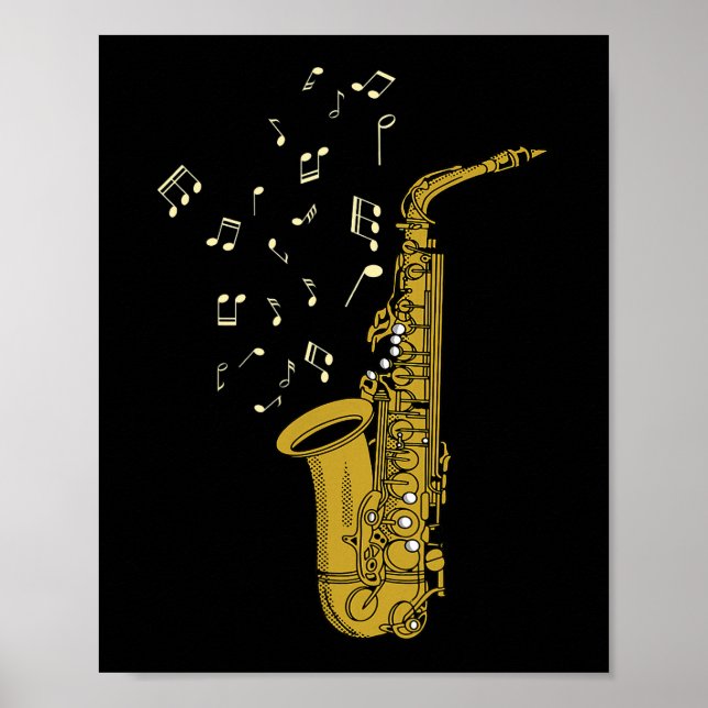 Saxophone Player Jazz Music Notes Saxophonist Saxo Poster (Front)