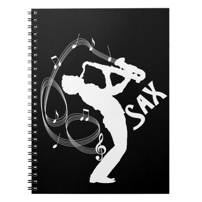 Saxophone Player Musical Notes Jazz Music Notebook (Front)