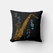 Saxophone Player Musician Jazz Music Art Throw Pillow at Zazzle
