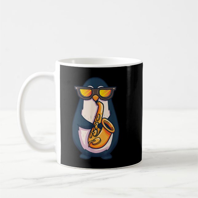 Saxophone Player Penguin Jazz Band Music Animal Lo Coffee Mug (Left)