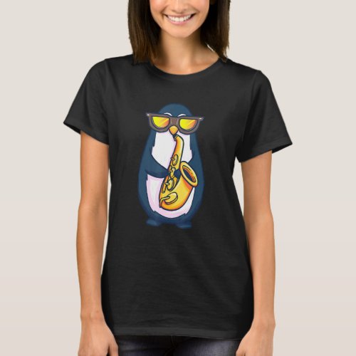 Saxophone Player Penguin Jazz Band Music Animal T_Shirt
