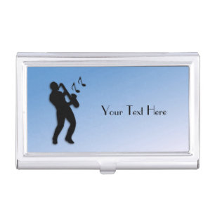 Saxophone Player Personalized Blue Case For Business Cards