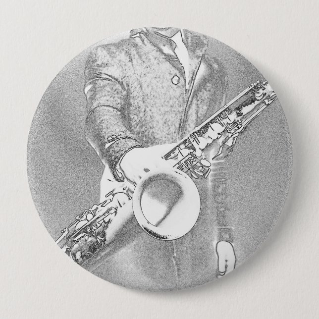 saxophone player pinback button (Front)