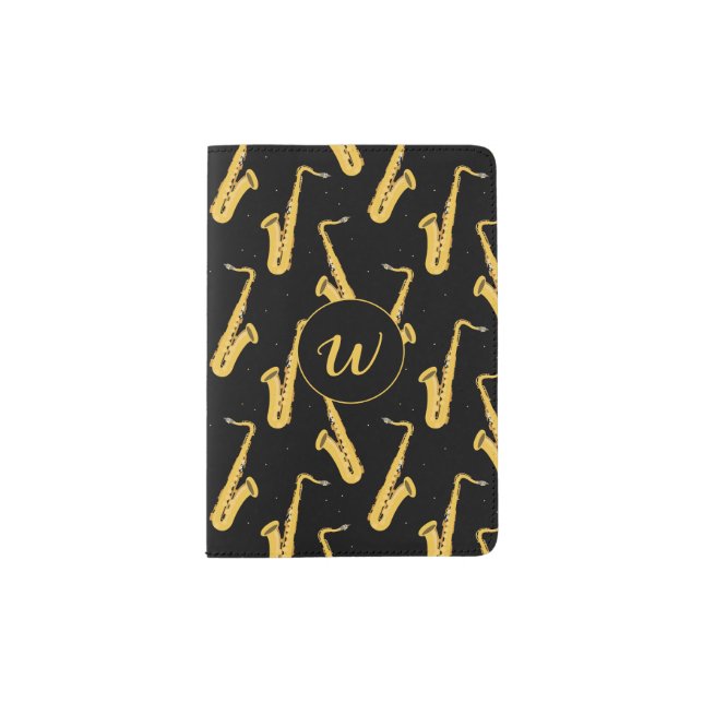 Saxophone Player Saxophonist Monogram Passport Holder (Front)