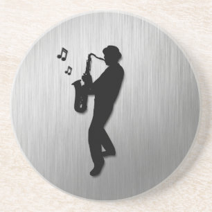 Saxophone Player Silver Drink Coaster