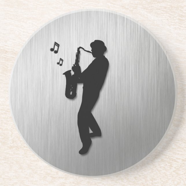 Saxophone Player Silver Drink Coaster (Front)