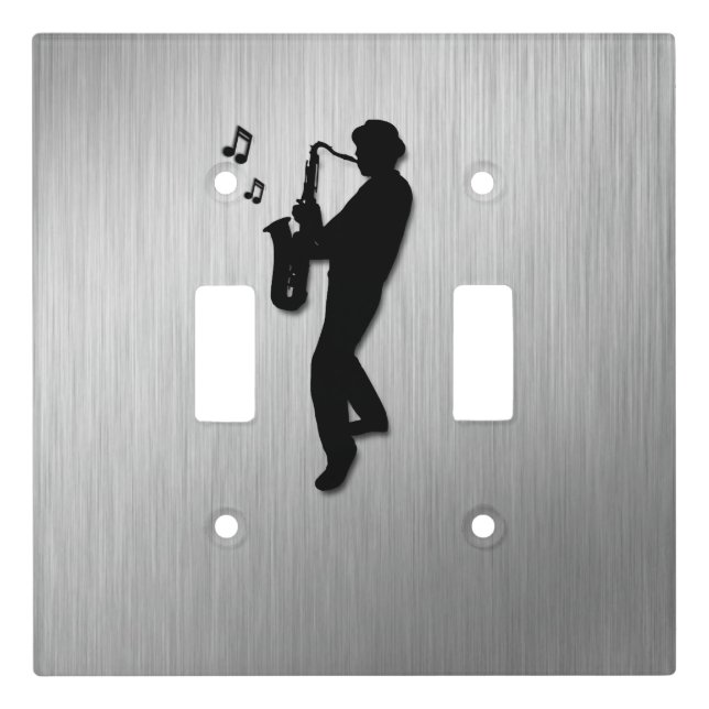Saxophone Player Silver Light Switch Cover (Front)