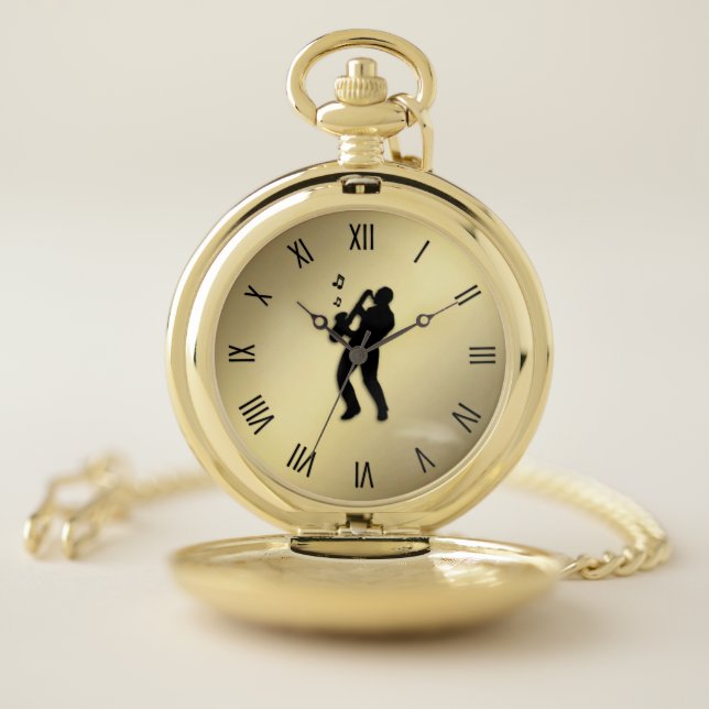 Saxophone  Player w Roman Numerals Pocket Watch (Inside)
