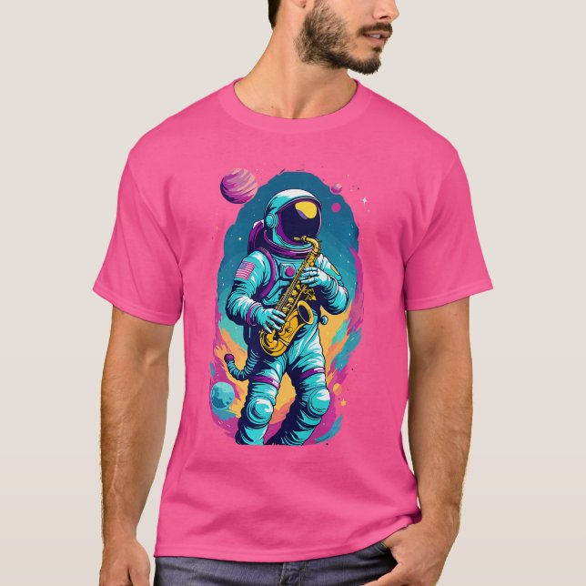 Saxophone Playing Astronaut Jazz Lover T-Shirt (Front)