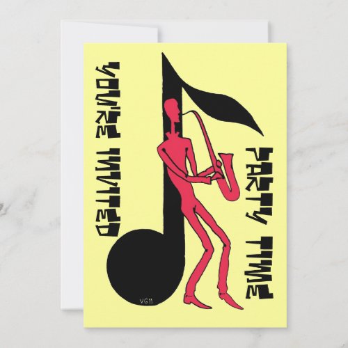 Saxophone playing man party invitation card