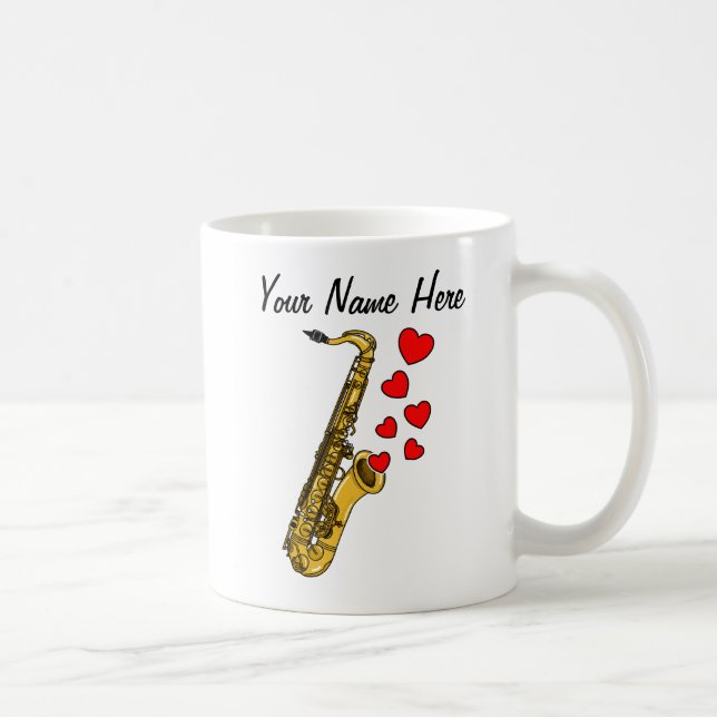 Saxophone Red Hearts Saxophonist Musician Custom Coffee Mug (Right)