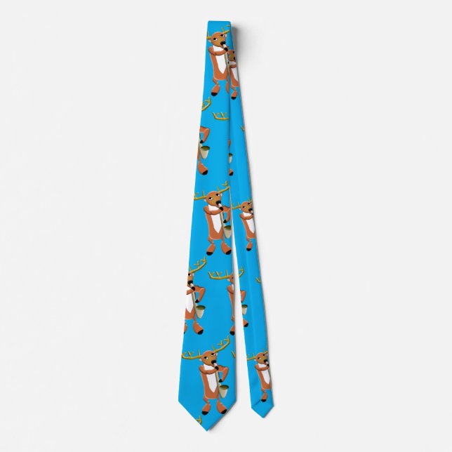 Saxophone Reindeer Blue Background Neck Tie (Front)