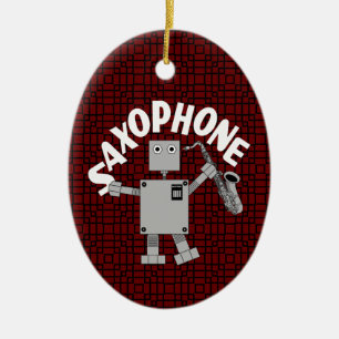 Saxophone Robot Text Ceramic Ornament