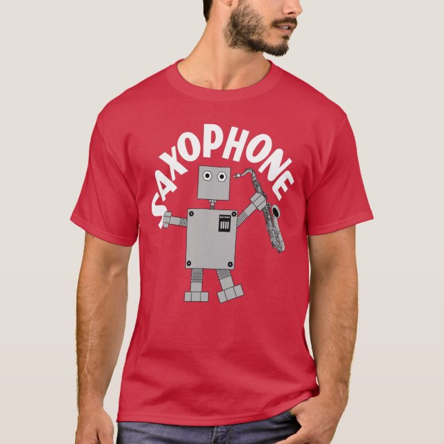 Saxophone Robot Text T-Shirt (Front)