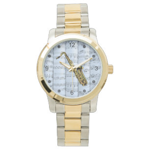 Saxophone~Rolled Sheet Music~Blue Tint Background  Watch