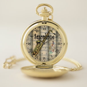 Saxophone ~ Rolled Vintage Sheet Music ~ Unique ~ Pocket Watch