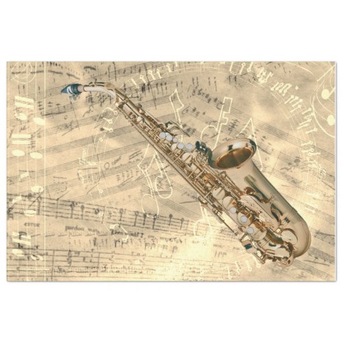 Saxophone Sheet Music Collage Gold Decoupage