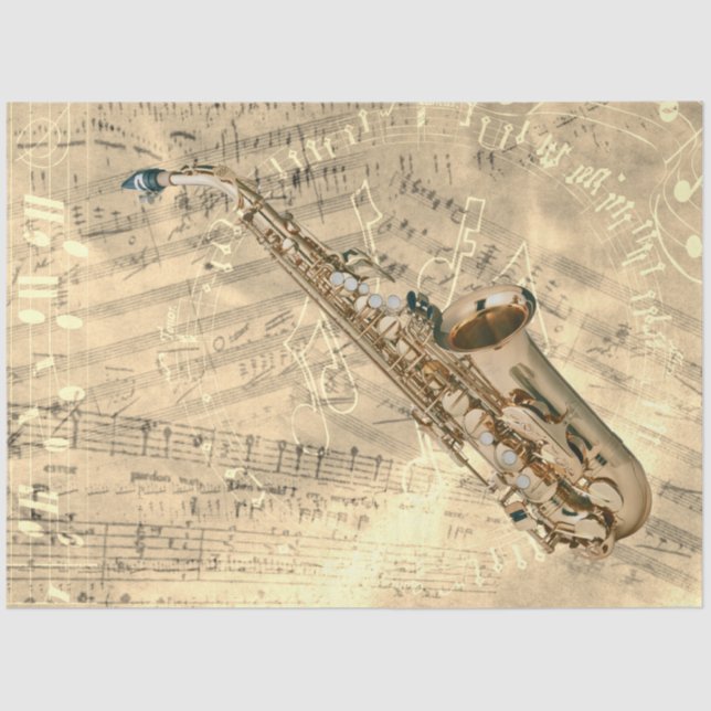 Saxophone Sheet Music Collage Gold Decoupage (Front)