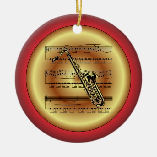 SaxophoneSheet MusicRedGreenGoldChristmas Ceramic Ornament