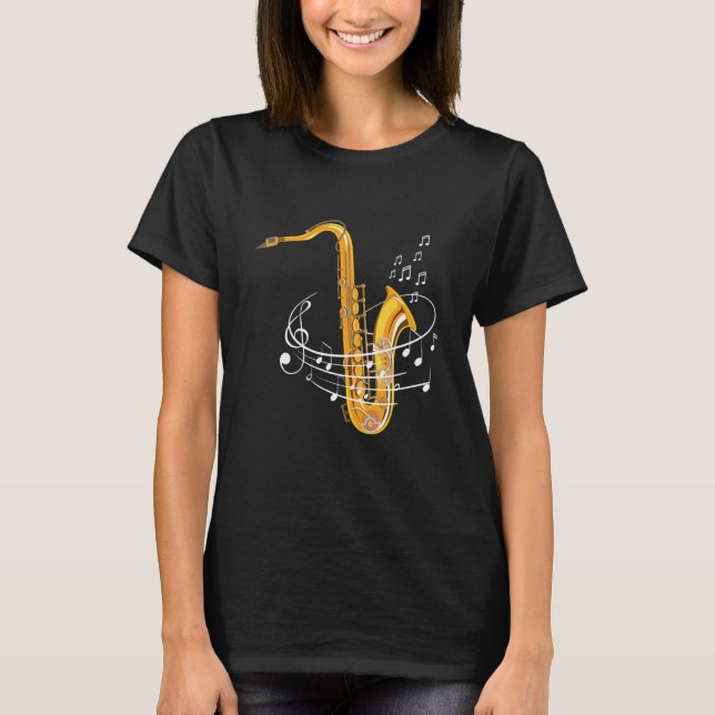 Saxophone Sheet Notes Saxophone Reed Woodwing Jazz T-Shirt (Front)
