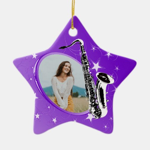 Saxophone Shining Star Photo Ceramic Ornament