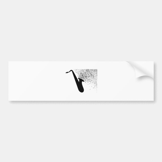 Saxophone Silhouette With Musical Notes Bumper Sticker (Front)