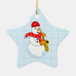 Saxophone Snowman Ceramic Ornament