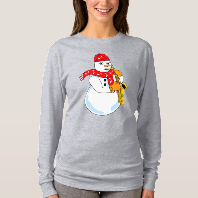 Saxophone Snowman T-Shirt (Front)