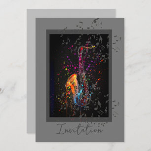 Saxophone Splash And Music Notes Invitation