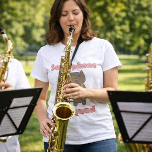 Saxophone Squad Cute Brown Cat Funny Pink T-Shirt