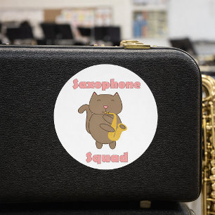 Saxophone Squad Kawaii Cat Funny Pink Classic Round Sticker
