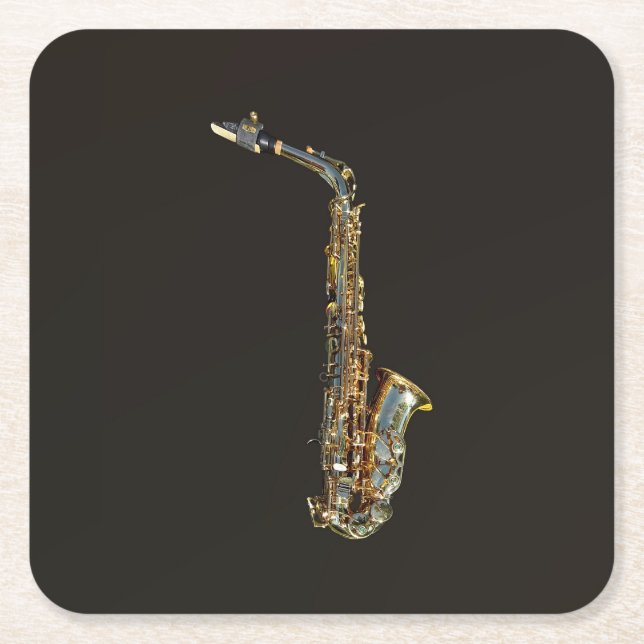 Saxophone Square Paper Coaster (Front)