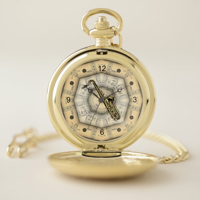 Saxophone ~ Strange Musical Design ~ Unique ~ Pocket Watch (Inside)