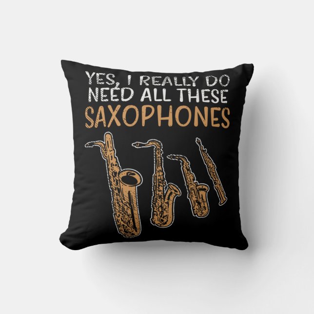 Saxophone Types Throw Pillow (Front)
