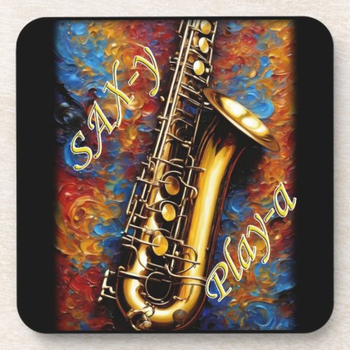 Saxophone _ Van Gogh Style background Beverage Coaster
