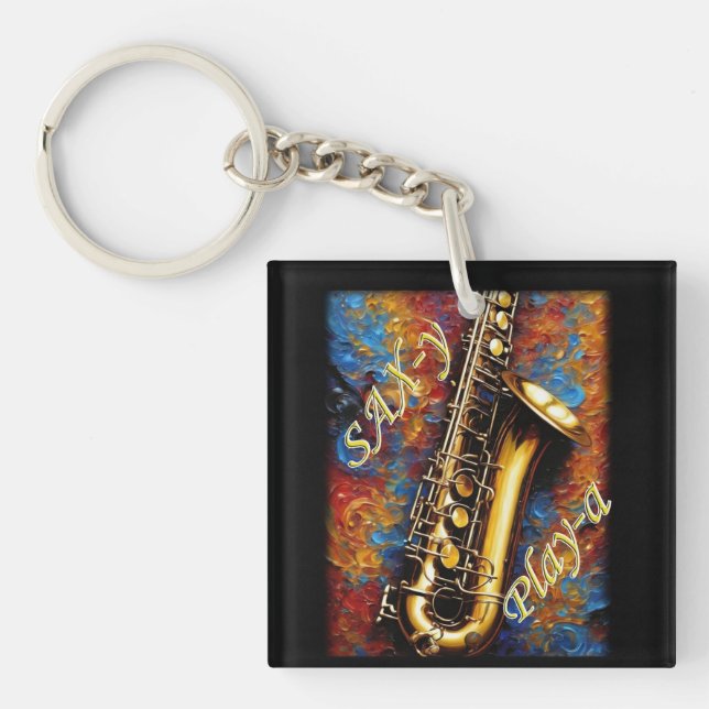 Saxophone - Van Gogh Style background Keychain (Front)