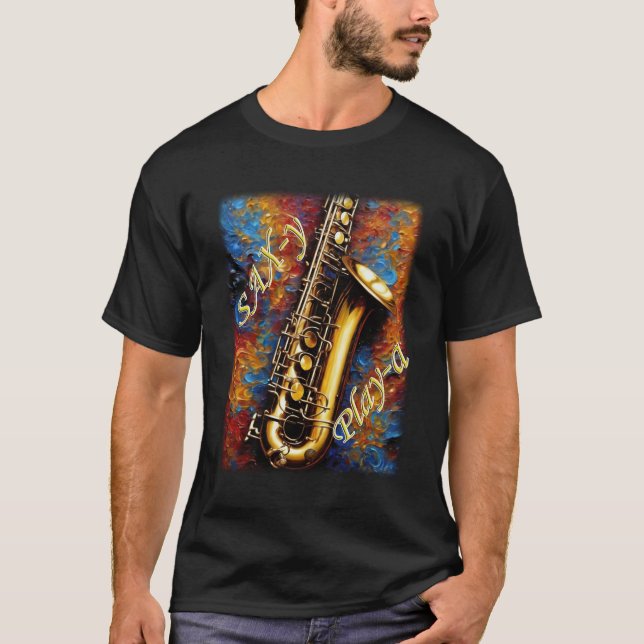 Saxophone - Van Gogh Style background T-Shirt (Front)