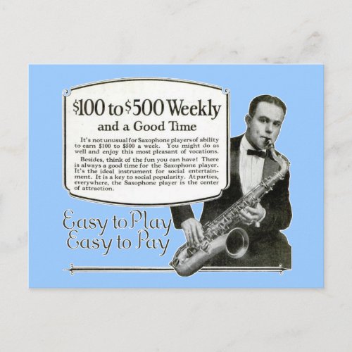 Saxophone Vintage Ad Postcard