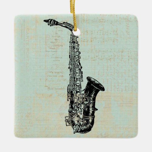 Saxophone Vintage Mint Green Music Art Ceramic Ornament