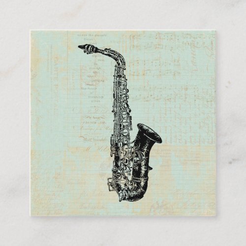 Saxophone Vintage Mint Green Music Art Enclosure Card