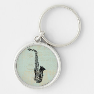 Saxophone Vintage Mint Green Music Art Keychain