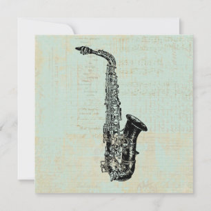 Saxophone Vintage Mint Green Music Art Note Card