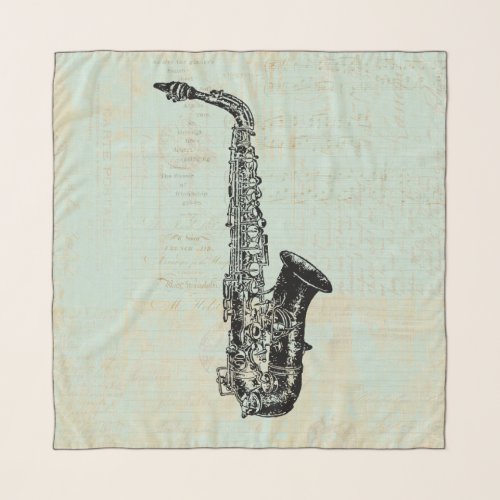 Saxophone Vintage Mint Green Music Art Scarf