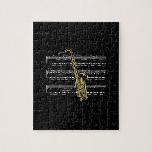 Saxophone w/Sheet Music ~ Black Background Jigsaw Puzzle