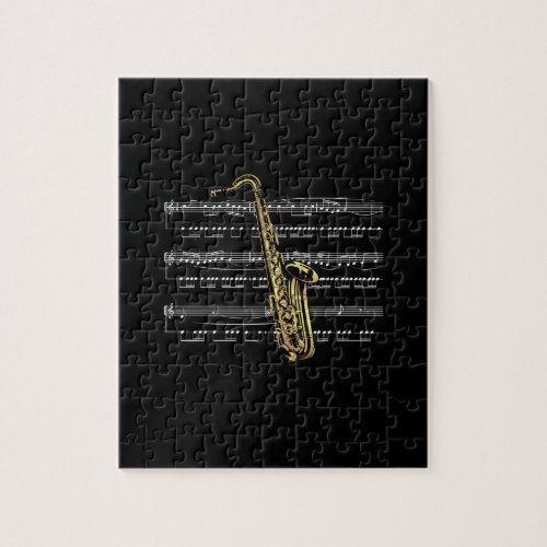 Saxophone wSheet Music  Black Background Jigsaw Puzzle