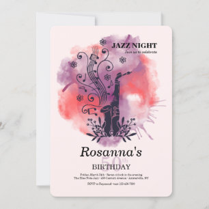 Saxophone Watercolor Birthday Party Invitation
