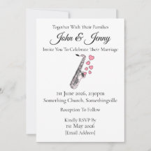 Saxophone Wedding Invitation Saxophonist Musicians