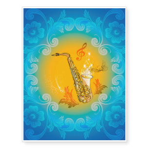 Saxophone with clef in soft yellow, blue temporary tattoos