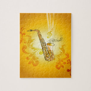 Saxophone with key notes and clef jigsaw puzzle