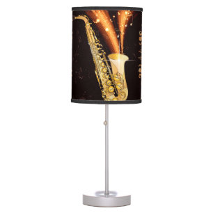 Saxophone with key notes and floral elements table lamp